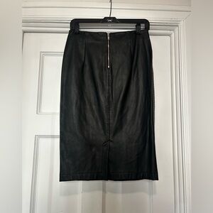 Zara Faux Black Leather Pencil Skirt with pink stitching